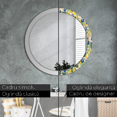 Miroir rond avec décoration Orchidées bleues et jaunes