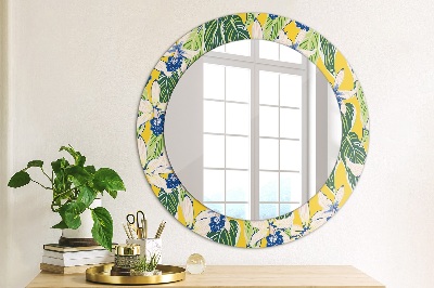 Miroir rond avec décoration Orchidées bleues et jaunes