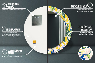 Miroir rond avec décoration Orchidées bleues et jaunes