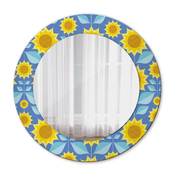 Miroir rond imprimé Tournesols géométriques