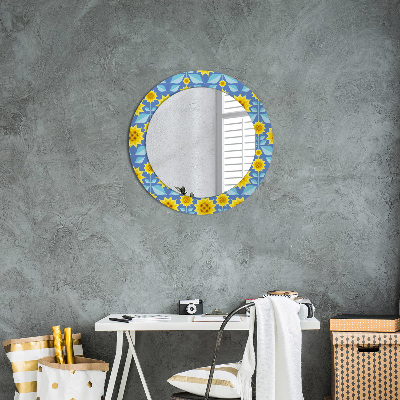 Miroir rond imprimé Tournesols géométriques