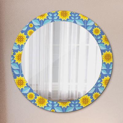 Miroir rond imprimé Tournesols géométriques