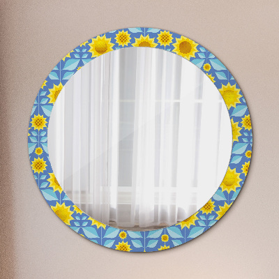 Miroir rond imprimé Tournesols géométriques