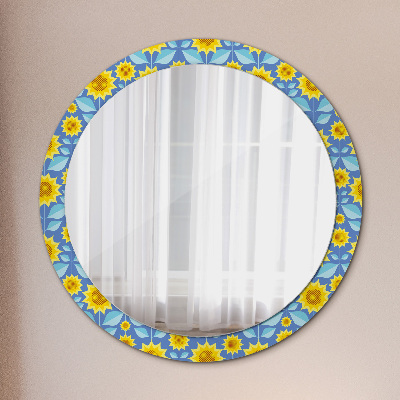 Miroir rond imprimé Tournesols géométriques