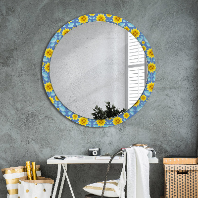 Miroir rond imprimé Tournesols géométriques