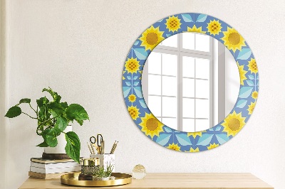 Miroir rond imprimé Tournesols géométriques