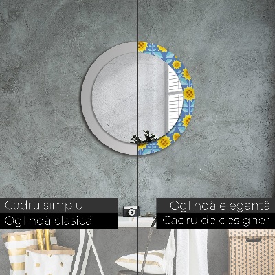Miroir rond imprimé Tournesols géométriques
