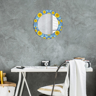 Miroir rond imprimé Tournesols géométriques