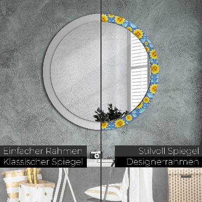 Miroir rond imprimé Tournesols géométriques