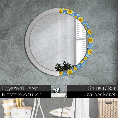 Miroir rond imprimé Tournesols géométriques