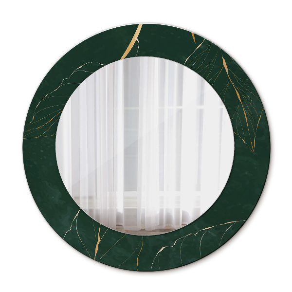 Miroir rond avec décoration Feuilles dorées délicates