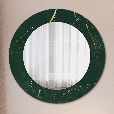 Miroir rond avec décoration Feuilles dorées délicates