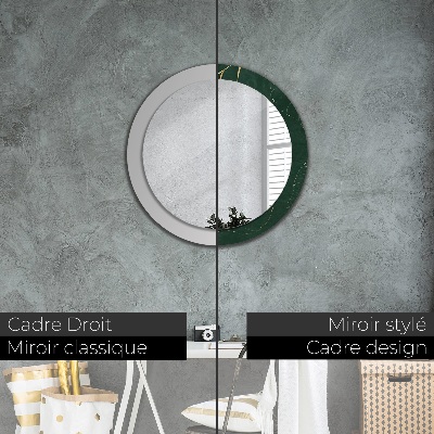 Miroir rond avec décoration Feuilles dorées délicates