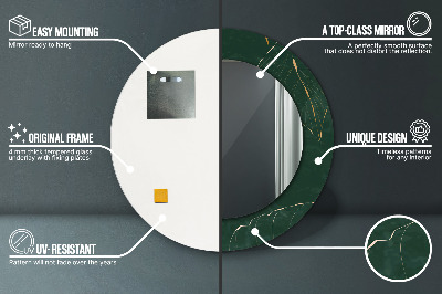 Miroir rond avec décoration Feuilles dorées délicates