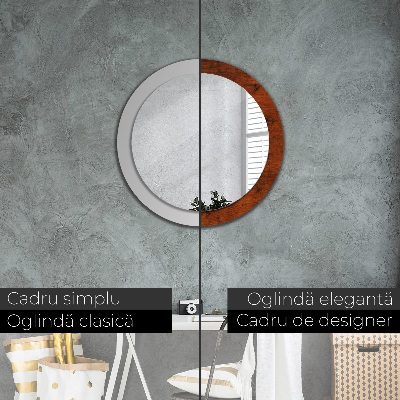 Miroir rond avec décoration Bois naturel