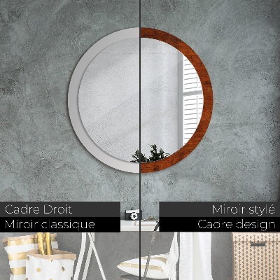 Miroir rond avec décoration Bois naturel