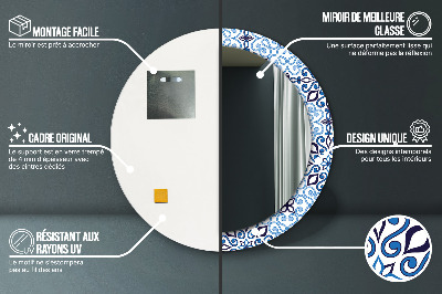 Miroir rond imprimé Motif arabe bleu