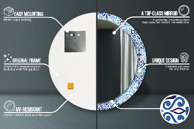 Miroir rond imprimé Motif arabe bleu