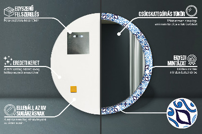 Miroir rond imprimé Motif arabe bleu