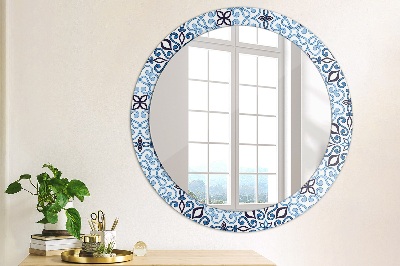 Miroir rond imprimé Motif arabe bleu