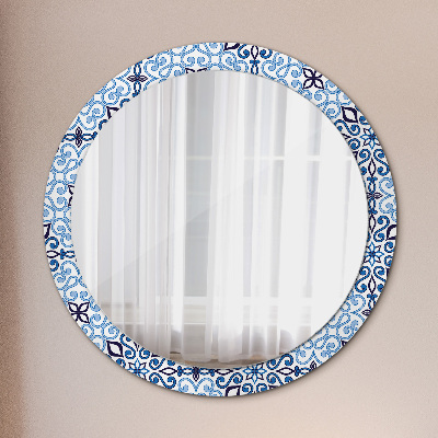 Miroir rond imprimé Motif arabe bleu