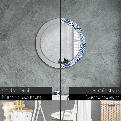 Miroir rond imprimé Motif arabe bleu