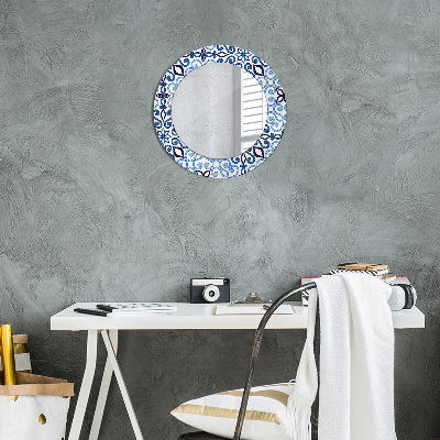 Miroir rond imprimé Motif arabe bleu