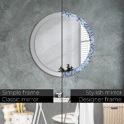 Miroir rond imprimé Motif arabe bleu