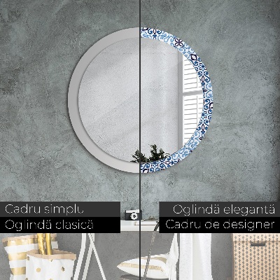 Miroir rond imprimé Motif arabe bleu