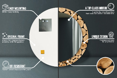 Miroir rond imprimé Bûches de bois