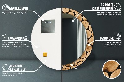 Miroir rond imprimé Bûches de bois
