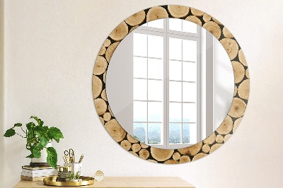 Miroir rond imprimé Bûches de bois