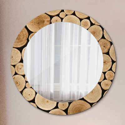 Miroir rond imprimé Bûches de bois