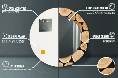 Miroir rond imprimé Bûches de bois