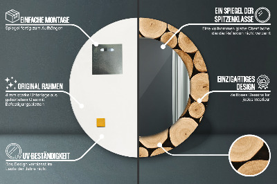 Miroir rond imprimé Bûches de bois