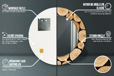 Miroir rond imprimé Bûches de bois