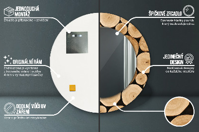 Miroir rond imprimé Bûches de bois