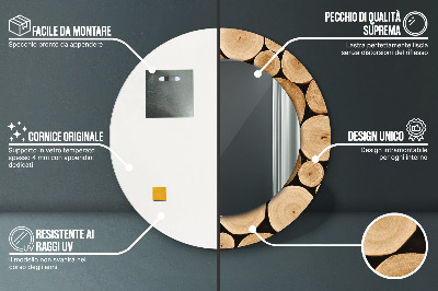 Miroir rond imprimé Bûches de bois