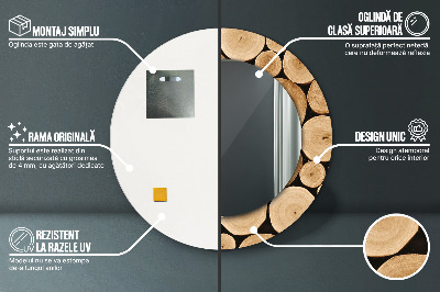 Miroir rond imprimé Bûches de bois