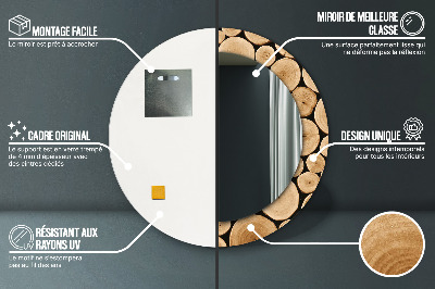 Miroir rond imprimé Bûches de bois