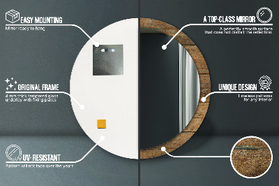 Miroir rond imprimé Vieux bois