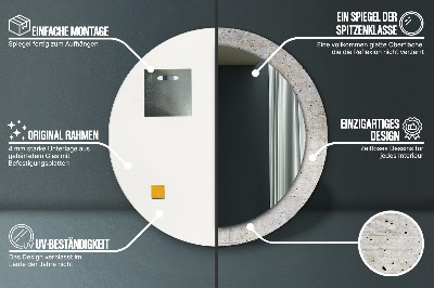 Miroir rond imprimé Béton gris