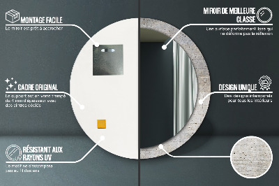 Miroir rond imprimé Béton gris