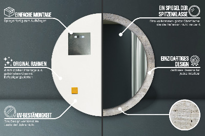 Miroir rond imprimé Béton gris