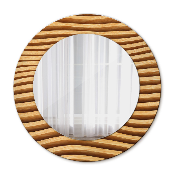 Miroir rond avec décoration Vague en bois