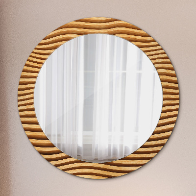 Miroir rond avec décoration Vague en bois