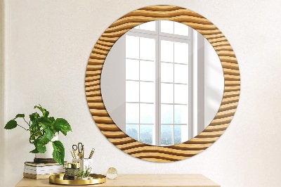 Miroir rond avec décoration Vague en bois