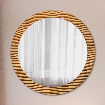 Miroir rond avec décoration Vague en bois