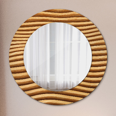 Miroir rond avec décoration Vague en bois