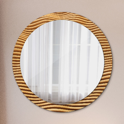 Miroir rond avec décoration Vague en bois